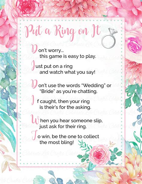 Put A Ring On It Bridal Shower Game Free Printable